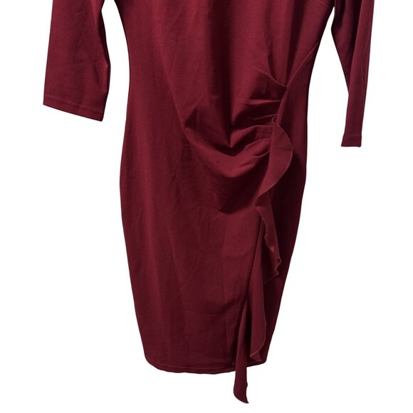 Musol Burgundy Dress With 3/4 Sleeves & Back Zipper Size M Polyester/Spandex Ble - Picture 5 of 12